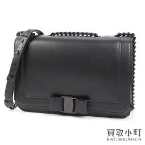 Salvatore Ferragamo Vara Ribbon Flap Shoulder Bag Black Calf Leather Chain